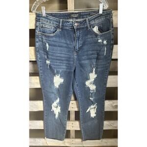 Judy Blue 13/31 Boyfriend Jeans Dark Wash Distressed